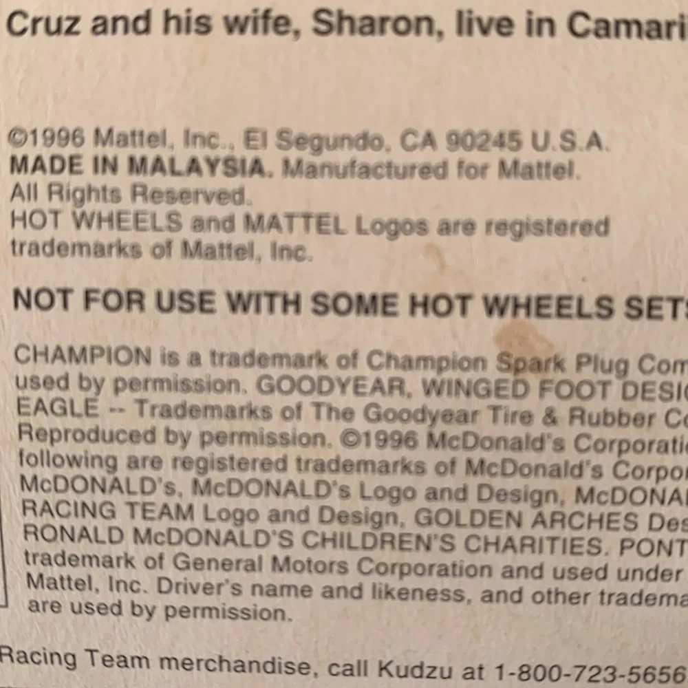 Mattel Hot Wheels McDonald’s Racing Team Cars- Cruz Pedregon & Bill Elliott 🆕